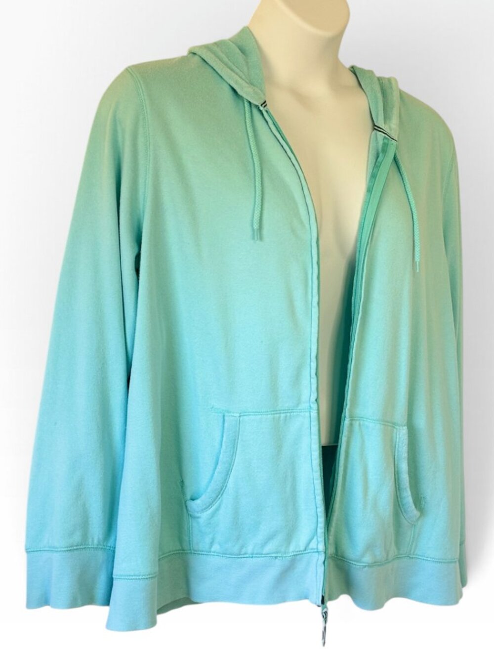 L.L. Bean Women's French Terry Hoodie Full Zip Glacial Teal Color Size 2X Beach